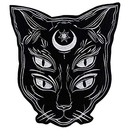 Sun Urs Embroidery Applique Patch Domineering Black Moon Cat Iron on Stickers Patch Clothes for T-Shirt Jackets Patch Sewing 1piece - Image 2