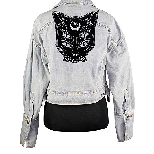 Sun Urs Embroidery Applique Patch Domineering Black Moon Cat Iron on Stickers Patch Clothes for T-Shirt Jackets Patch Sewing 1piece - Image 1