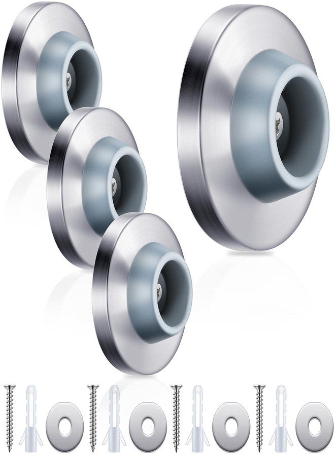 Pangda Concave Wall Door Bumper Stop Silver Stainless Steel Wall Door Bumper with 1-1/8 Inch Gray Round Rubber Protector Stops(Silver,4 Pieces) - Image 1