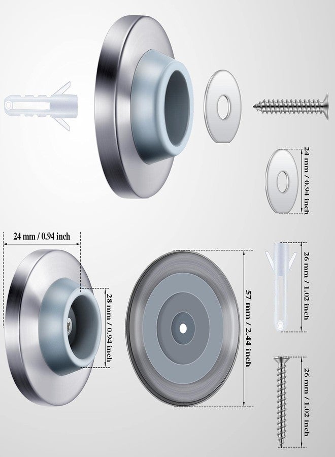 Pangda Concave Wall Door Bumper Stop Silver Stainless Steel Wall Door Bumper with 1-1/8 Inch Gray Round Rubber Protector Stops(Silver,4 Pieces) - Image 2