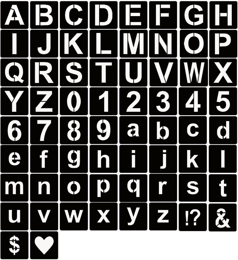 YEAJON 2 Inch Letter Stencils Symbol Numbers Craft Stencils, 66 Pcs Reusable Plastic Alphabet Templates for Painting on Wood, Wall, Fabric, Rock, Glass, Signage (2 Inch) - Image 1