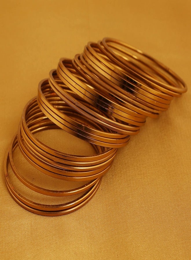 Touchstone NEW! Touchstone"2 Dozen Golden Bangle Collection" Beautiful Grain Work Plain Sober Thin Designer Jewelry Bracelets Bangle Set Of 24 In Gold Tone For Women. - Image 3