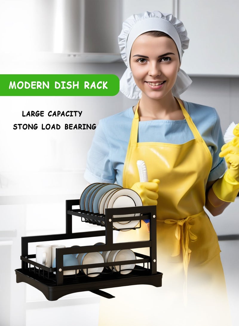 Toshionics 2-Tier Dish Drainer Rack with Removable Drip Tray & Water Spout T114615 – Heavy-Duty Carbon Steel Kitchen Dish Drying Rack with Upper Plate Holder and Lower Bowl Organizer, Cutlery Hooks & Anti-Slip Rubber Feet – Space Saving Rust-Proof Kitchen Countertop Organizer with Installation Tools – Black - Image 5