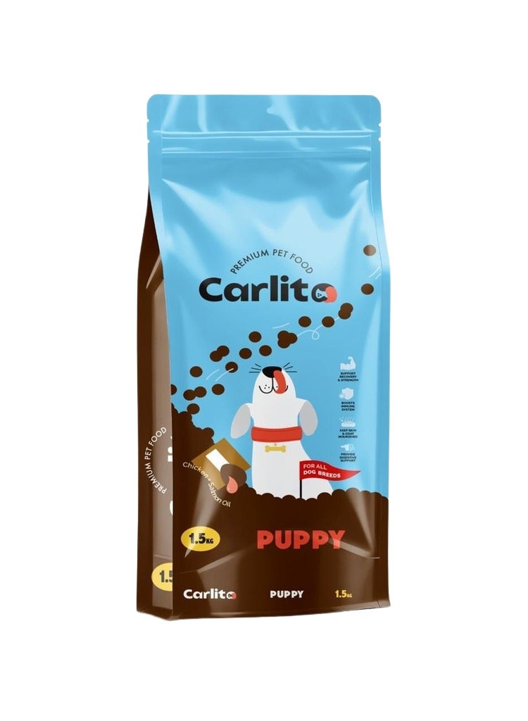Carlito Premium Puppy Dry Dog Food with High Protein & DHA - Supports Healthy Growth, Immune System, & Digestion - Small Kibble for All Breeds 1.5 Kilograms