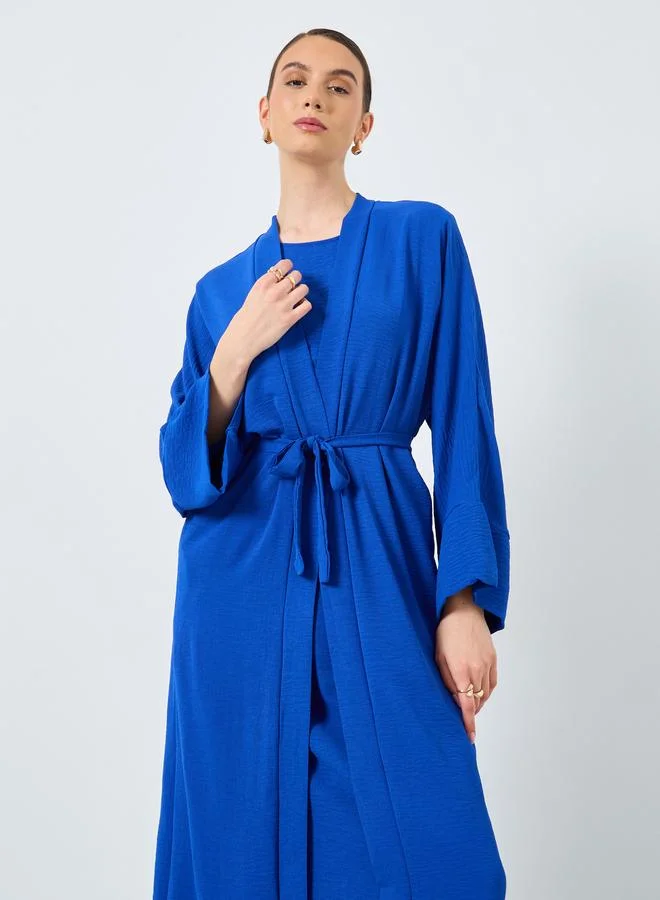 تايك تو Take Two Solid Open Front Abaya with Inner Sleeveless Dress