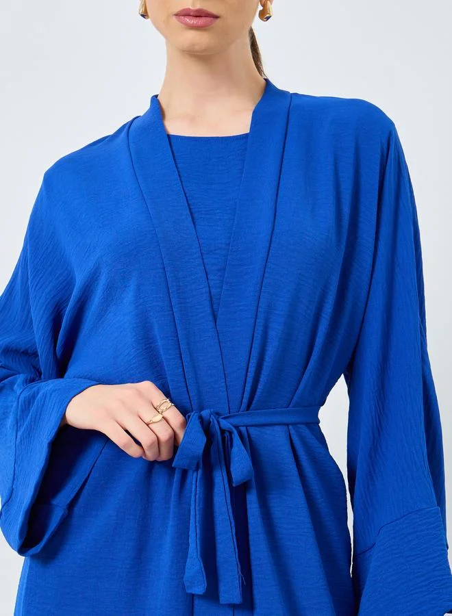 تايك تو Take Two Solid Open Front Abaya with Inner Sleeveless Dress
