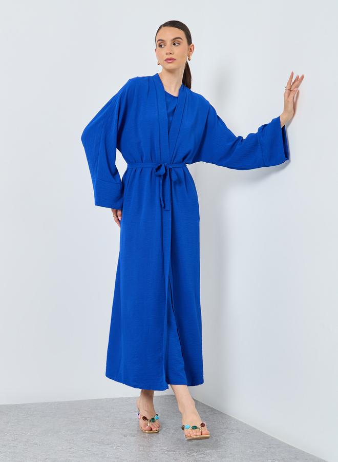 Take Two Solid Open Front Abaya with Inner Sleeveless Dress - Image 1