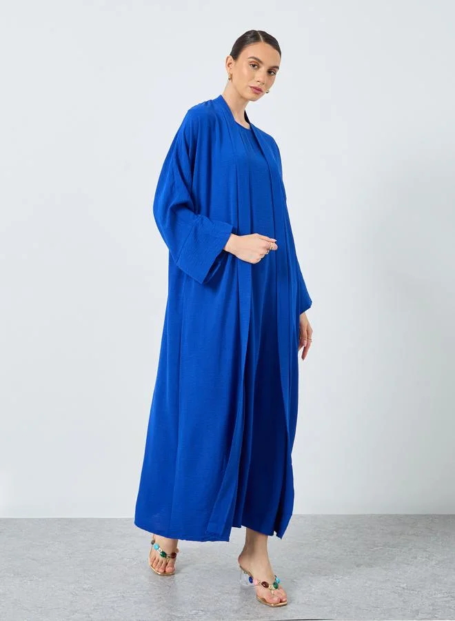 Take Two Solid Open Front Abaya with Inner Sleeveless Dress