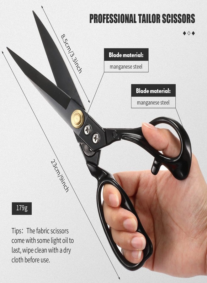 Lanties 9 Inch Fabric Scissors Tailor Sewing Shears for Fabric Cutting Heavy Duty Tailor Scissors for Quilting Sewing and Dressmaking with Tape Measure, Thread Snips, Seam Rippers (Black, Classic Style) - Image 2
