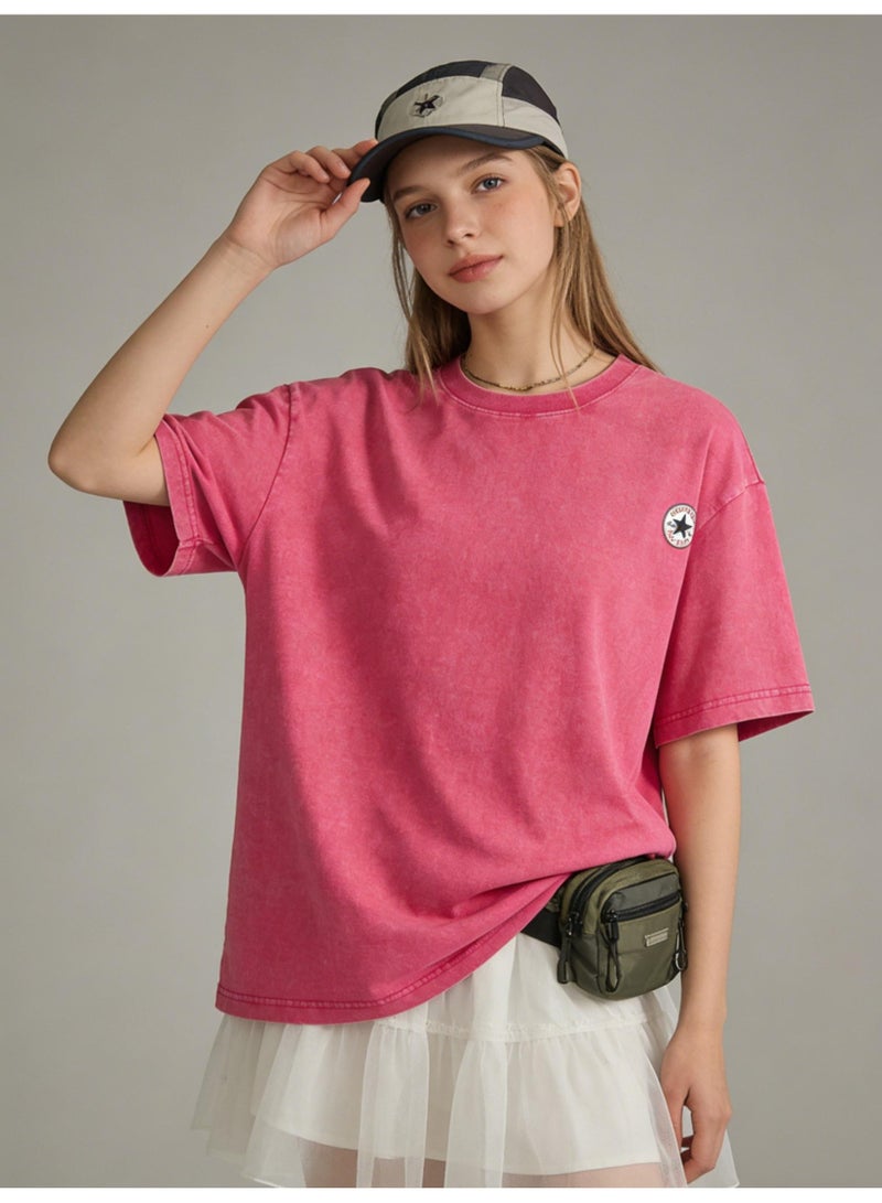 كونفرس CONVERSE made old washed five-pointed star badge short sleeve T-shirt/men's and women's loose retro casual shirt/cotton comfortable T-shirt - Image 5