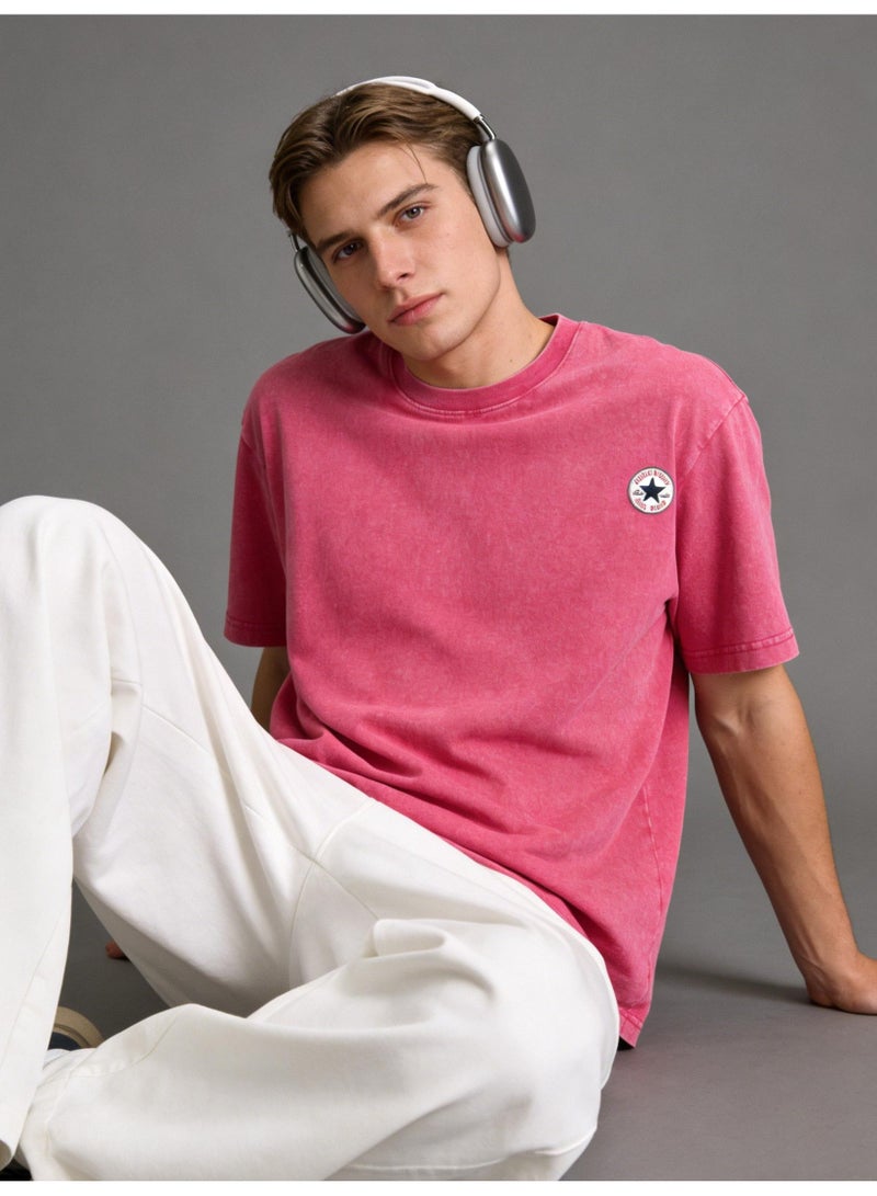 كونفرس CONVERSE made old washed five-pointed star badge short sleeve T-shirt/men's and women's loose retro casual shirt/cotton comfortable T-shirt - Image 2