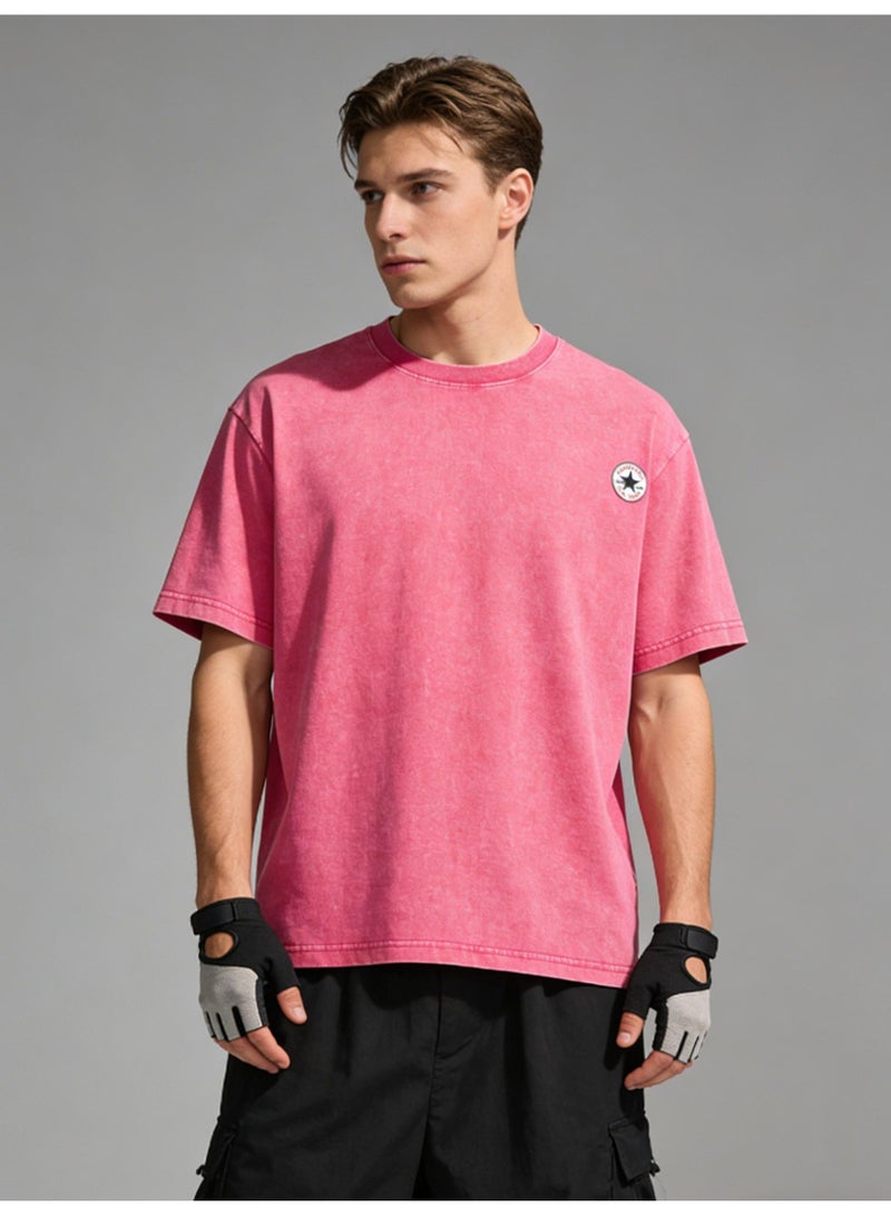 كونفرس CONVERSE made old washed five-pointed star badge short sleeve T-shirt/men's and women's loose retro casual shirt/cotton comfortable T-shirt - Image 4