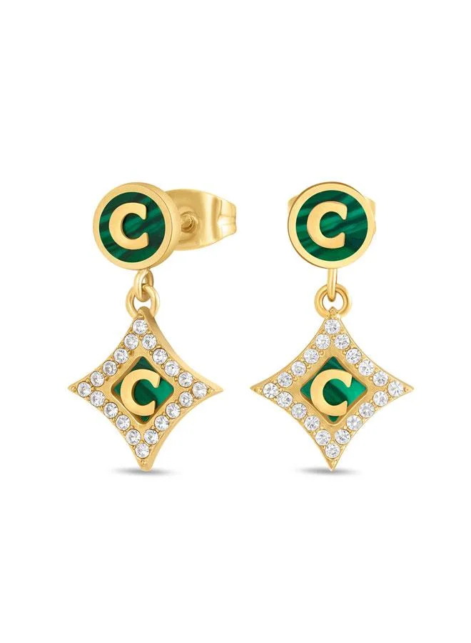 Tessa Gold Plated Green Stainless Steel Drop Earrings for Women 15mm