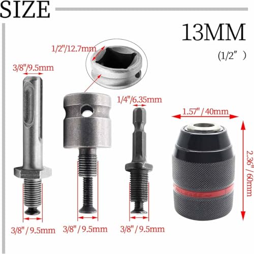UPTODATETOOLS 13mm Keyless Metal Drill Chuck, with SDS-Plus Shank 1/4 Inch Hex Shank 1/2 Inch Impact Wrench Adapter - Image 5