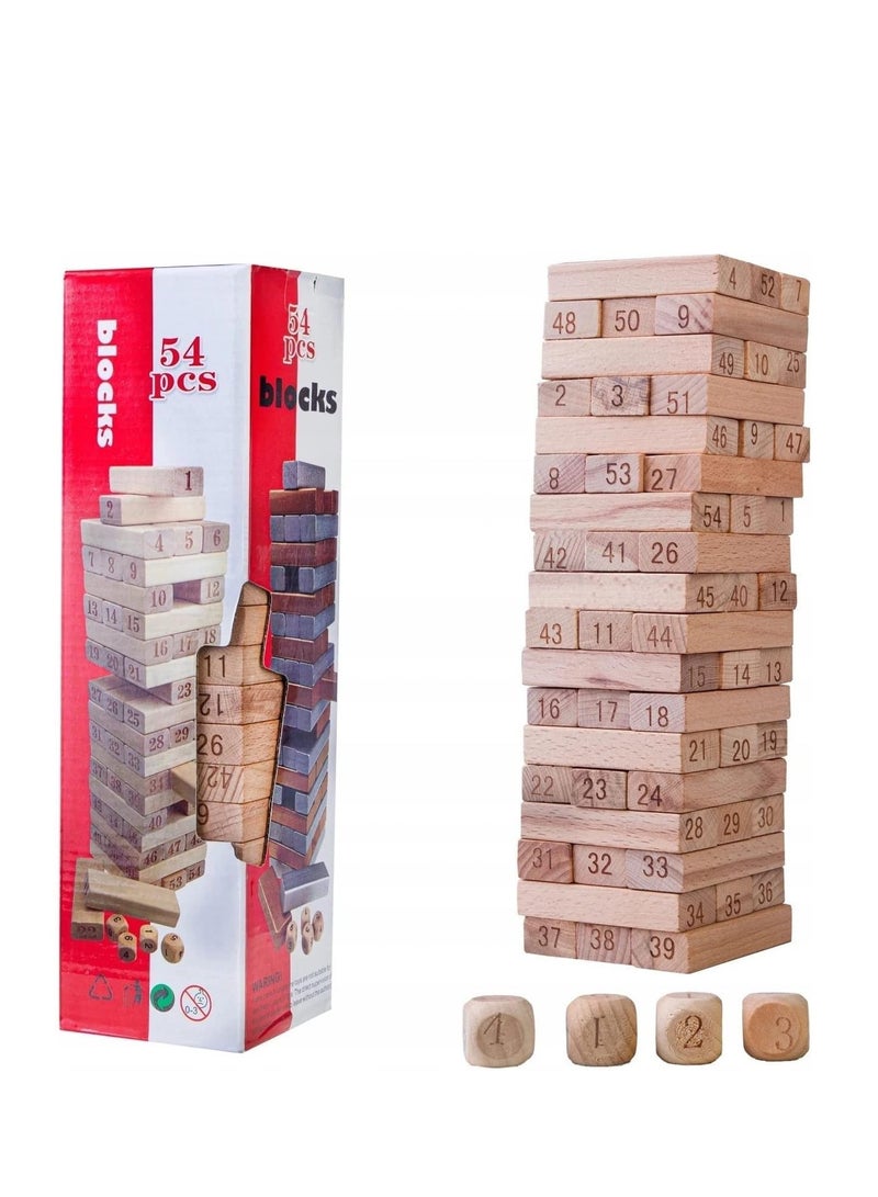 لعبة جينجا خشبية للأطفال والكبار – 54 قطعة – بلوكات خشبية ممتعة لتنمية التركيز والتوازن – مناسبة للحفلات والألعاب العائلية - Image 1