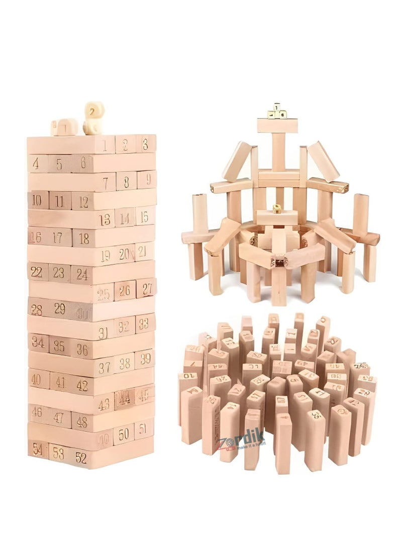 لعبة جينجا خشبية للأطفال والكبار – 54 قطعة – بلوكات خشبية ممتعة لتنمية التركيز والتوازن – مناسبة للحفلات والألعاب العائلية - Image 2