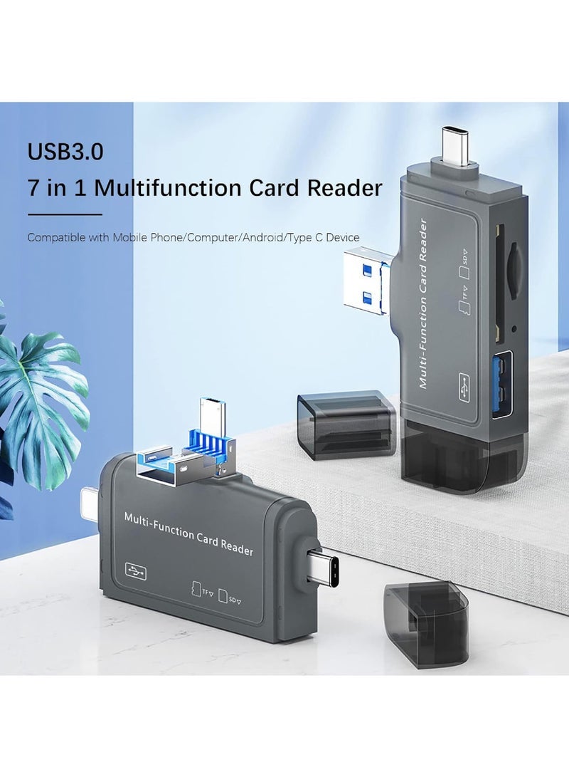 Card Reader 7 in 1 Portable OTG USB 3.0 Dual Slot Flash Memory Card Adapter Supports TF SD Micro SD SDXC SDHC for Mac Windows Linux Chrome PC Smartphones Camera Laptop  - Image 2