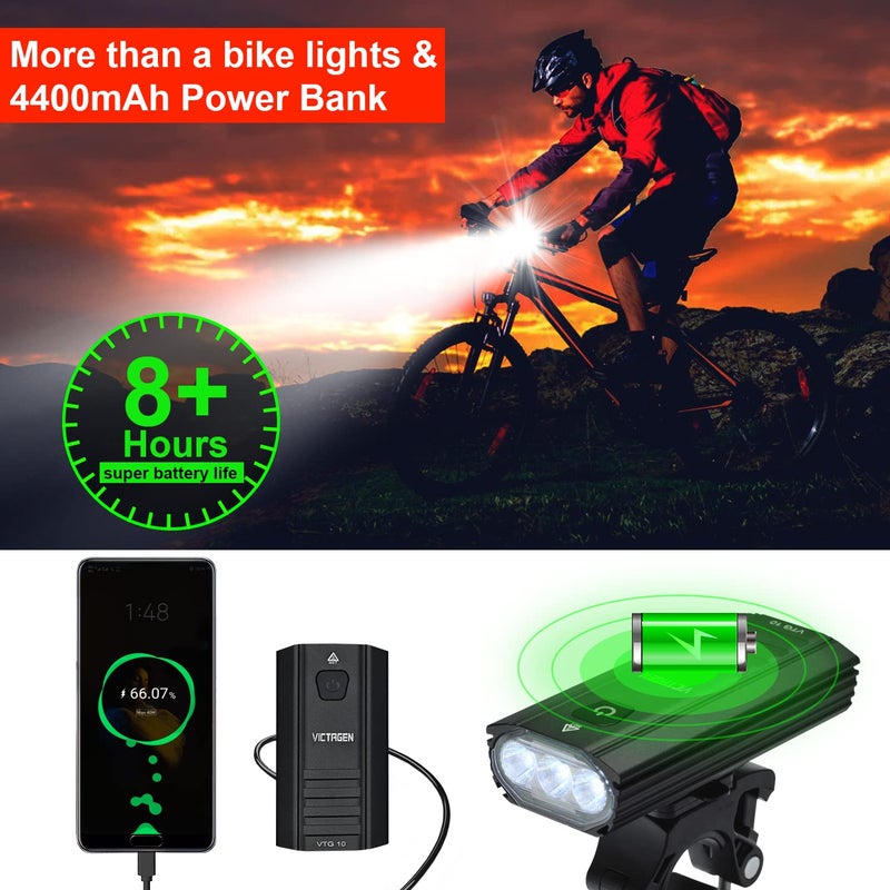 Victagen Bike Lights 5000 Lumens 3LED Bike Lights for Night Riding, Super Bright Bike Light Front and Back, USB Rechargeable Bike Headlight, 6 Modes Bike Headlight, for Adult Bike MTB ebike Lights - Image 3