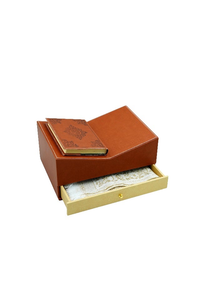 SIDDIQ 23R300 Leather Quran Box+Prayer Rug+Rosary (25W X 34L X 16H) 