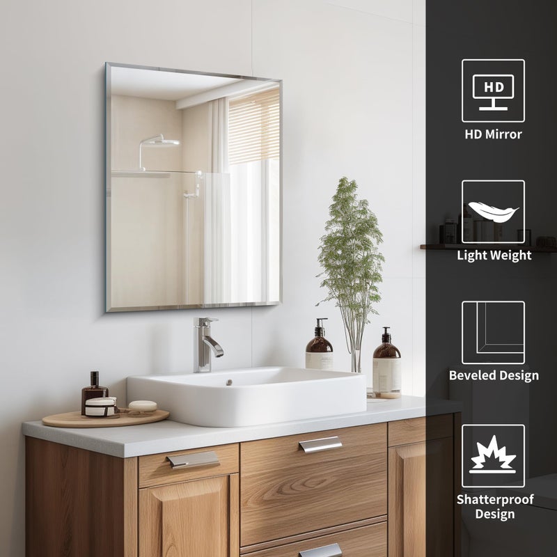 CILIBER Beveled Mirror, 18x24 Frameless Beveled Bathroom Mirrors for Wall, 3mm Tempered Glass Rectangle Vanity Mirror with Beveled Edge, Crystal-Clear, Hangs Horizontally or Vertically - Image 5