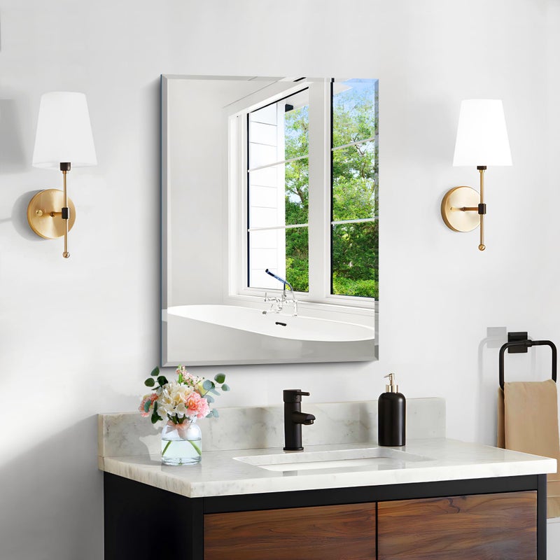 CILIBER Beveled Mirror, 18x24 Frameless Beveled Bathroom Mirrors for Wall, 3mm Tempered Glass Rectangle Vanity Mirror with Beveled Edge, Crystal-Clear, Hangs Horizontally or Vertically - Image 1
