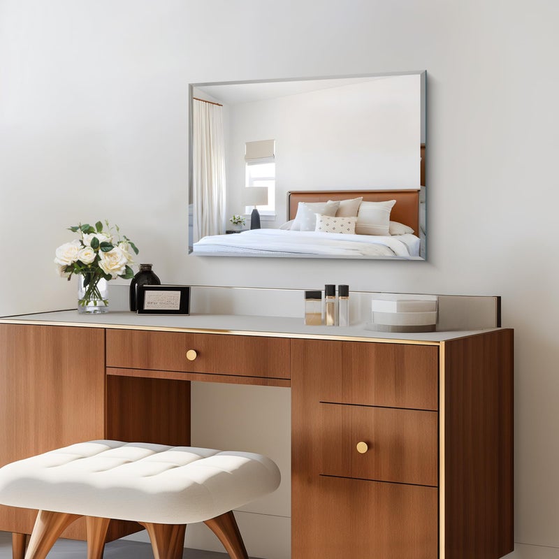 CILIBER Beveled Mirror, 18x24 Frameless Beveled Bathroom Mirrors for Wall, 3mm Tempered Glass Rectangle Vanity Mirror with Beveled Edge, Crystal-Clear, Hangs Horizontally or Vertically - Image 2