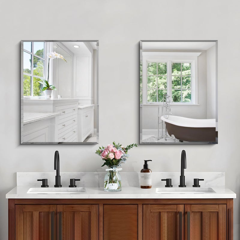 CILIBER Beveled Mirror, 18x24 Frameless Beveled Bathroom Mirrors for Wall, 3mm Tempered Glass Rectangle Vanity Mirror with Beveled Edge, Crystal-Clear, Hangs Horizontally or Vertically - Image 3