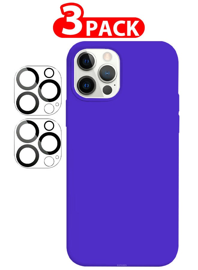 CATANES [for iPhone 12 Pro Max] 3 Pack Silicone Case and 2 Camera Lens Protectors Shockproof Protective Case Anti Scratch Smooth Case Cover/Purple - Image 1