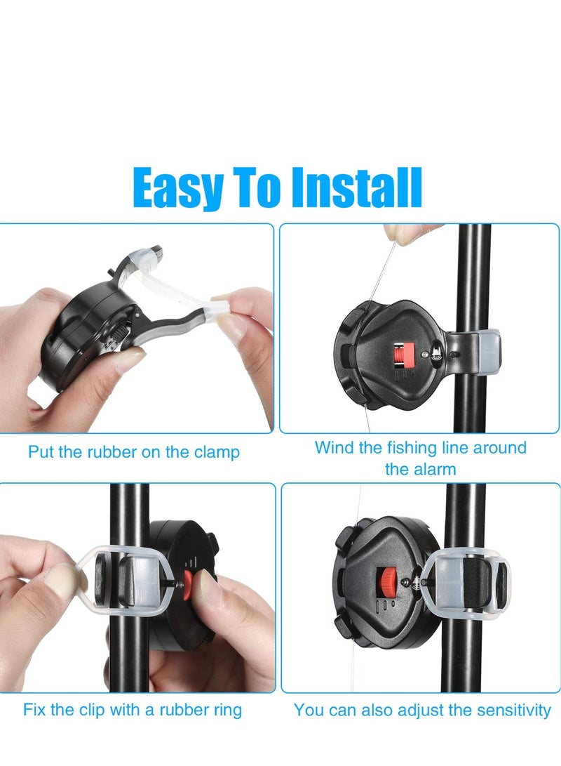 SYOSI 4 PCS Fishing Bite Alarm, Sensitive Electronic Fishing Bite Sound Alarm, Indicator Sound Bite Alert Bell with LED Lights Fishing Bells Clip On Fishing Rod, Carp Fishing Outdoor - Image 3