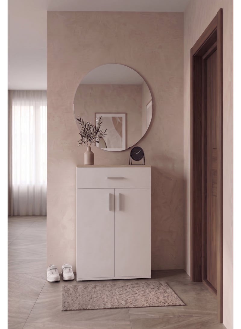 Furniture Store Modern shoe rack/shoe cabinet with a wide drawer and 5 shelves, MDF, in light wood color with white, high-quality finish, from Furniture Store. - Image 1