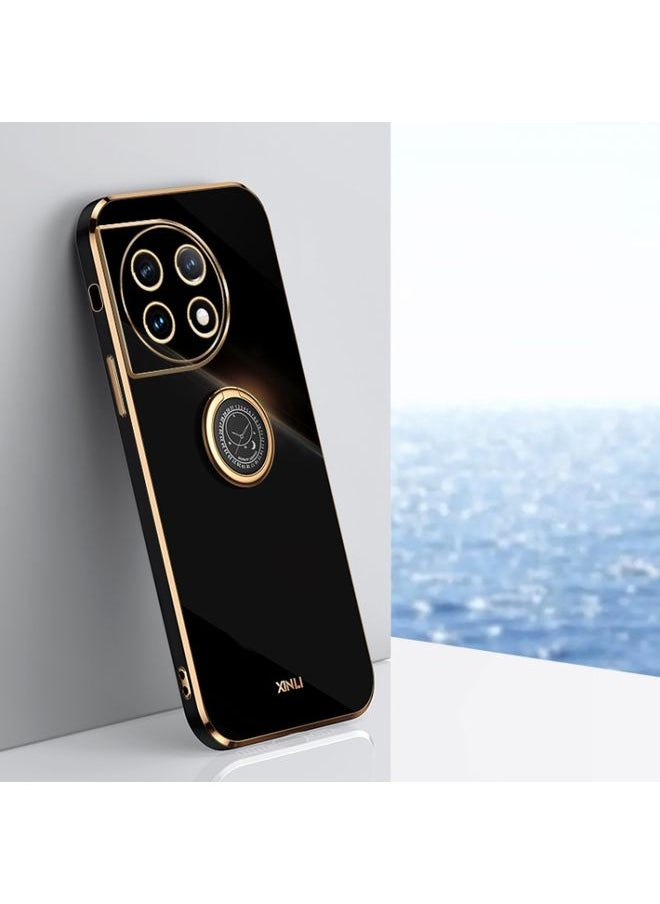 HuHa - Case Cover For For OnePlus Ace 2 XINLI Straight Edge 6D Electroplate TPU Phone Case with Ring Holder(Black) - Image 1