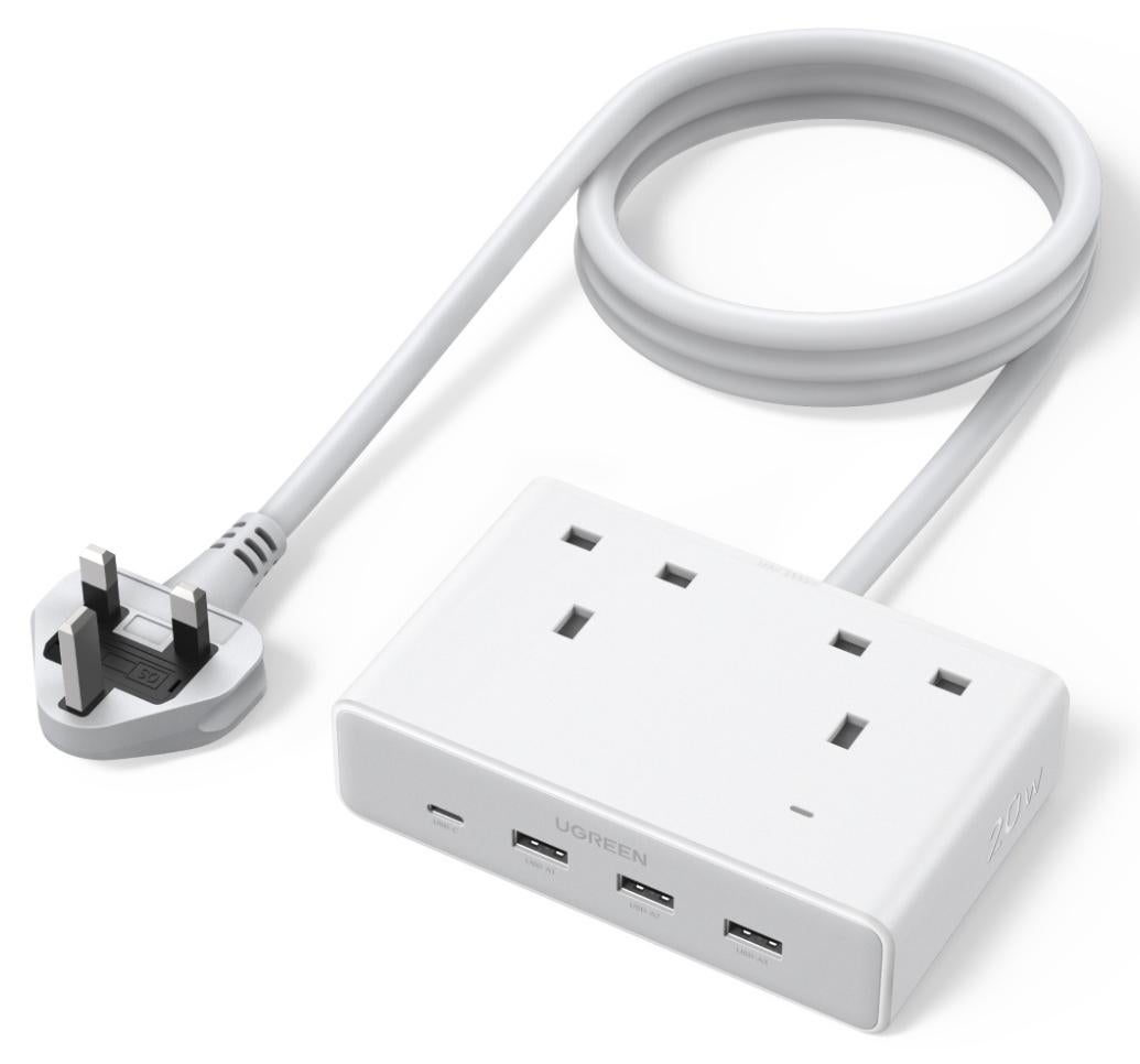 2990W Power Strip Home Extension Plug With 2AC Ports 3A1C Fast USB Charger 20W With 1.5M Extension Cable Charging Station Space Saving Suitable for Living Room Bed Room Kitchen Outdoor