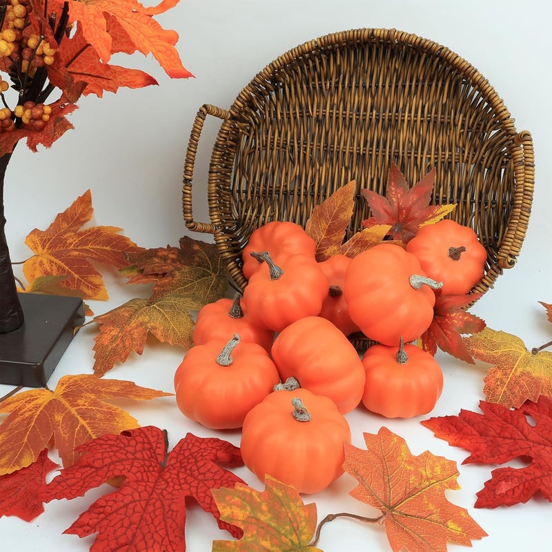 Ghrdopy Fake Pumpkins, 8 Pcs Orange Artificial Pumpkins, Plastic Pumpkins for Thanksgiving Party Table Centerpiece Autumn Home Decoration-A - Image 5