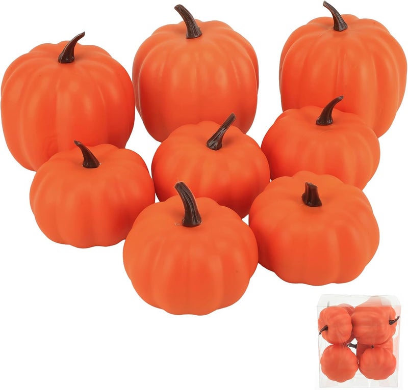 Ghrdopy Fake Pumpkins, 8 Pcs Orange Artificial Pumpkins, Plastic Pumpkins for Thanksgiving Party Table Centerpiece Autumn Home Decoration-A - Image 1