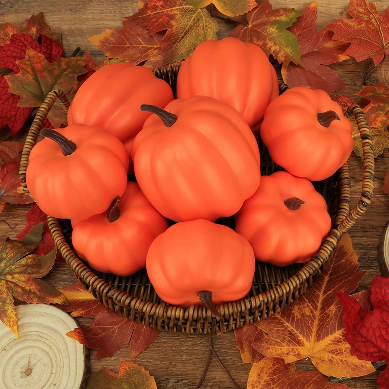 Ghrdopy Fake Pumpkins, 8 Pcs Orange Artificial Pumpkins, Plastic Pumpkins for Thanksgiving Party Table Centerpiece Autumn Home Decoration-A - Image 2