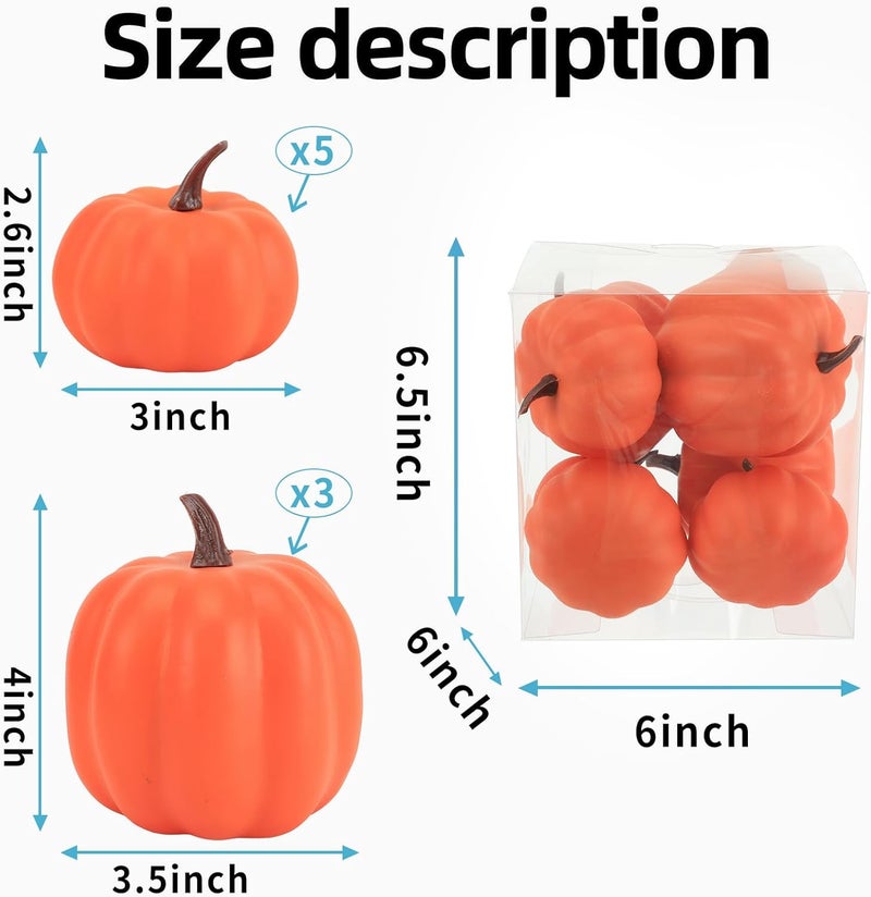 Ghrdopy Fake Pumpkins, 8 Pcs Orange Artificial Pumpkins, Plastic Pumpkins for Thanksgiving Party Table Centerpiece Autumn Home Decoration-A - Image 3