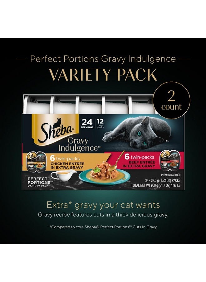 Sheba Gravy Indulgence Adult Wet Cat Food (24 Count, 48 Servings), Beef Entrée In Extra Gravy And Chicken Entrée In Extra Gravy Variety Pack, Easy Peel TwinPack Trays  - Image 3