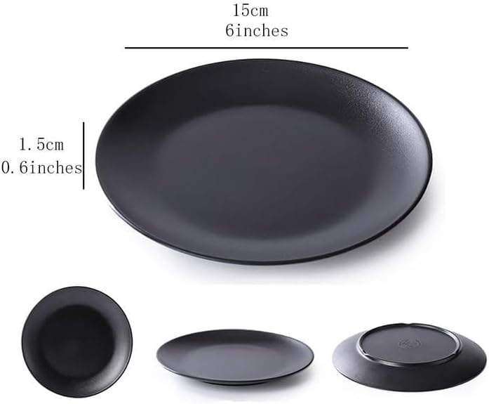 MBBITL 6 Pack Melamine Plates Dessert Salad Plate Snacks Appetizer 6 Black Round Dinnerware Plates - Image 4