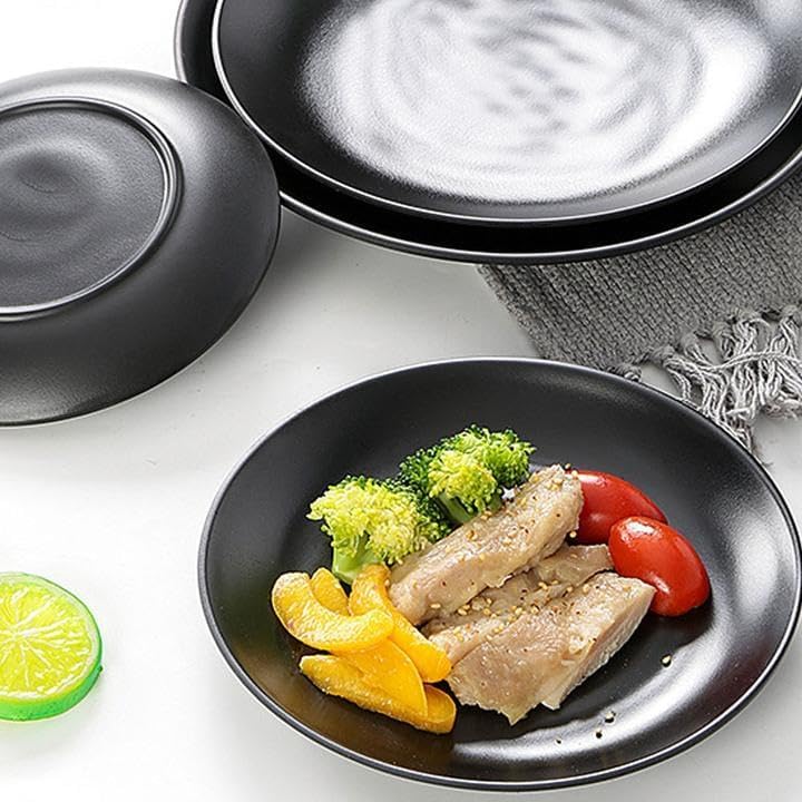 MBBITL 6 Pack Melamine Plates Dessert Salad Plate Snacks Appetizer 6 Black Round Dinnerware Plates - Image 5