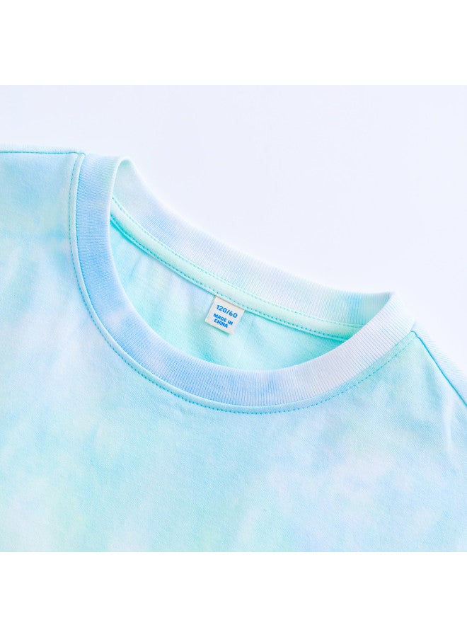 Badibadi Comfortable And Breathable】 Boys' Two-piece Set 2025 Summer Mid-to-large Kids Tie-dye Short-sleeve T-shirt Outfit - Image 4