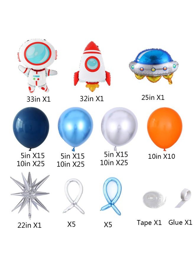 UAEYW Outer Space Birthday Party Decorations 146Pcs Astronaut Balloon Arch Garland Kit, UFO Rocket Astronaut Foil Balloons, Navy Blue Metallic Silver Blue Balloons for Kids Boys Space Theme Party Decor - Image 2