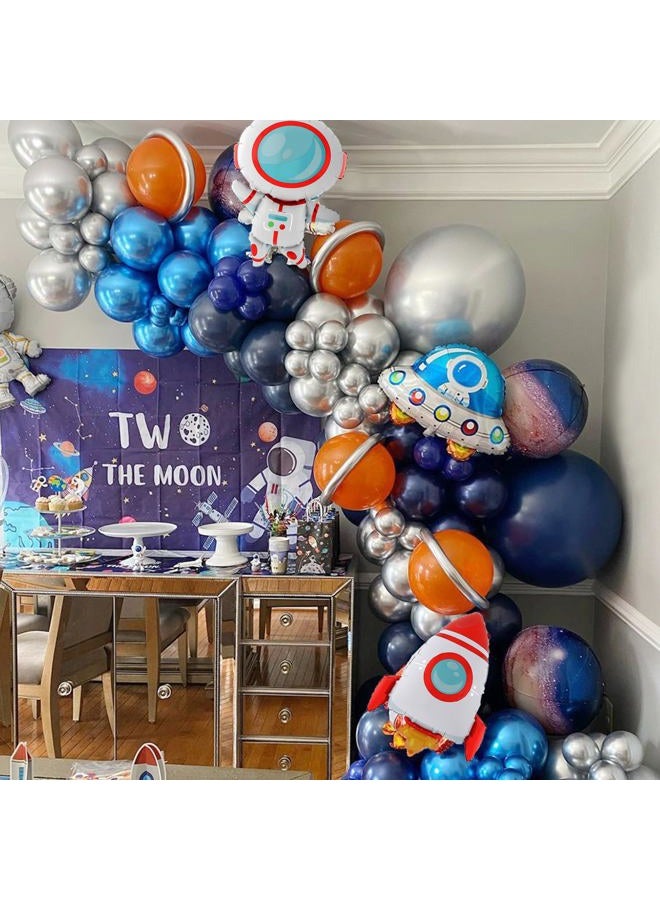 UAEYW Outer Space Birthday Party Decorations 146Pcs Astronaut Balloon Arch Garland Kit, UFO Rocket Astronaut Foil Balloons, Navy Blue Metallic Silver Blue Balloons for Kids Boys Space Theme Party Decor - Image 5