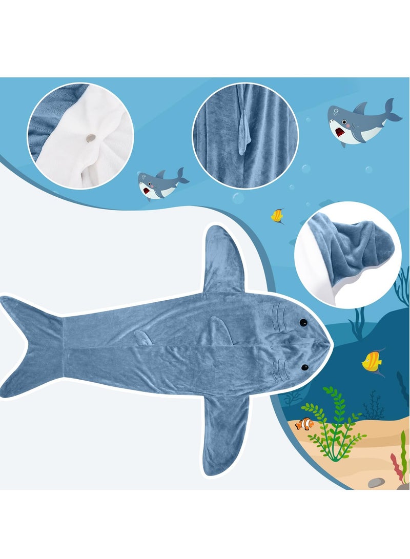 general Cartoon One Piece Shark Sleeping Bag Flannel Blanket Shark Couple Lounge Clothes One Piece Pajamas For Adults and Children Wearable Shark Blanket Hoodie (Blue) - Image 4