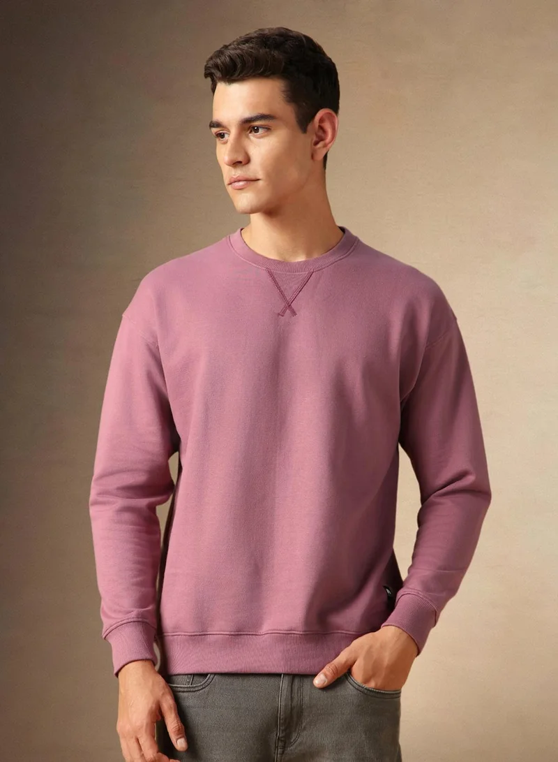 Dennis Lingo Men's Dusty Pink Polyester Blend Solid Regular Fit Sweatshirt