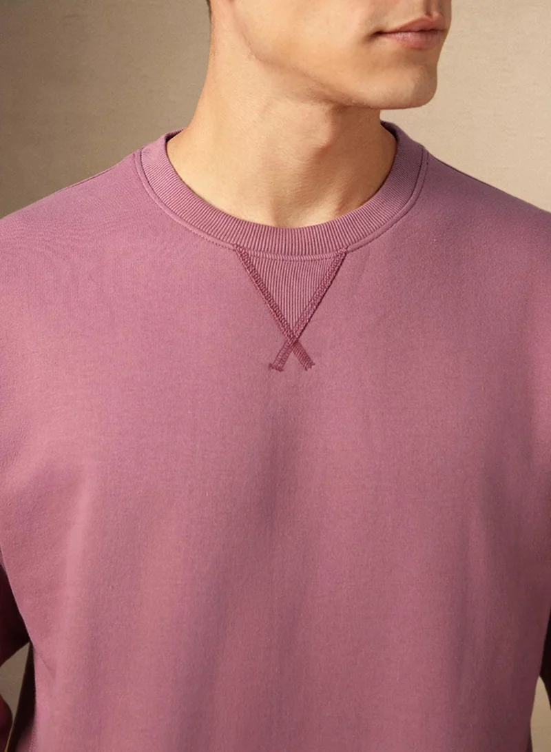 Dennis Lingo Men's Dusty Pink Polyester Blend Solid Regular Fit Sweatshirt