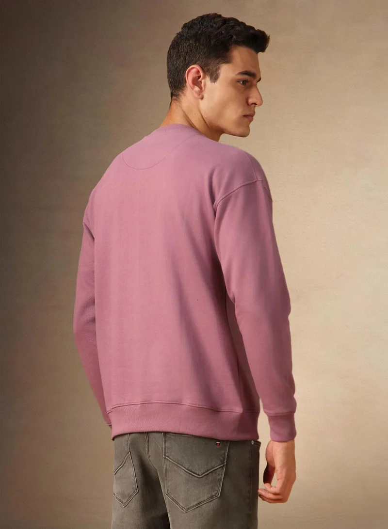 Dennis Lingo Men's Dusty Pink Polyester Blend Solid Regular Fit Sweatshirt