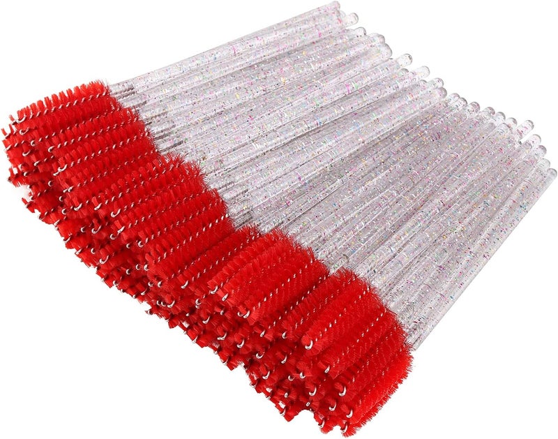 BTYMS 100 Pieces Disposable Mascara Wands Lash Spoolies Eyelash Brush Brow Spoolies Eyebrow Brush for Eyelash Extensions - Red - Image 1
