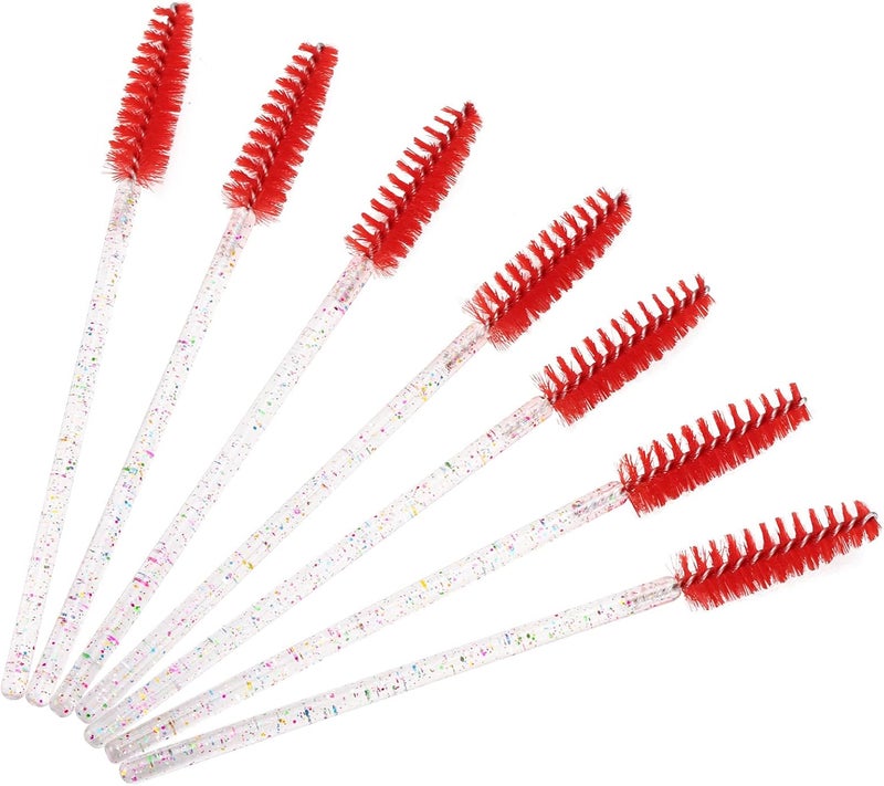 BTYMS 100 Pieces Disposable Mascara Wands Lash Spoolies Eyelash Brush Brow Spoolies Eyebrow Brush for Eyelash Extensions - Red - Image 2
