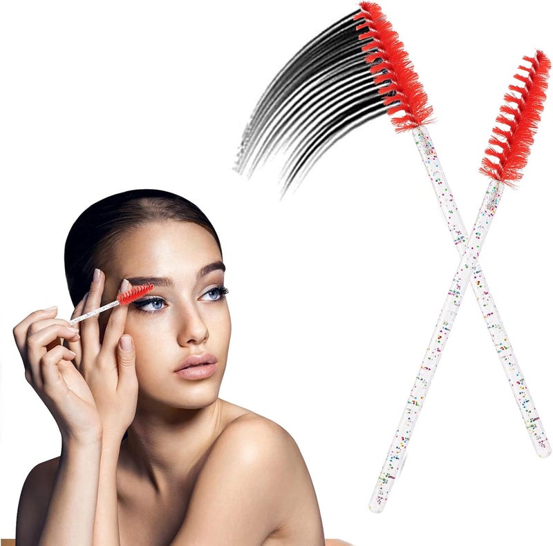 BTYMS 100 Pieces Disposable Mascara Wands Lash Spoolies Eyelash Brush Brow Spoolies Eyebrow Brush for Eyelash Extensions - Red - Image 5