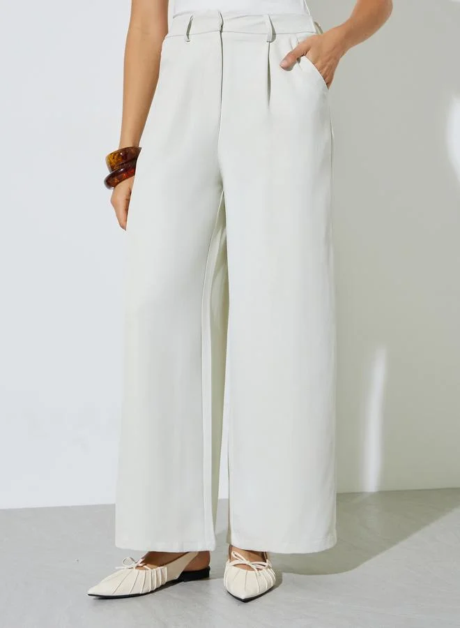 ستايلي Cream Wide Leg Pants with Side Pocket